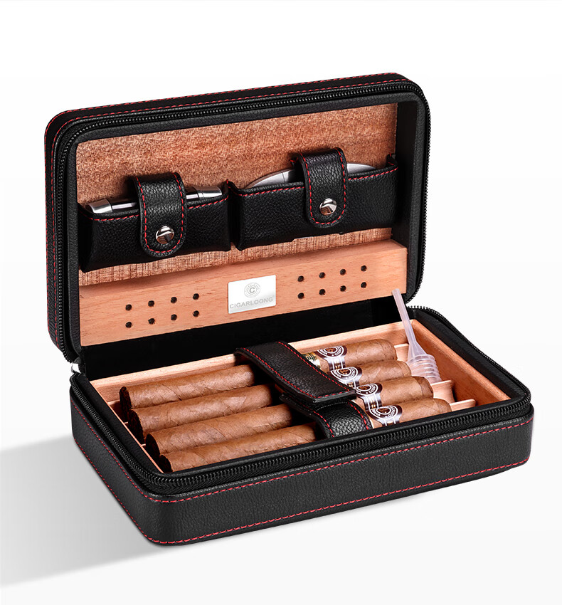 cigarloong茄龙雪茄盒差旅便携直冲打火机雪茄剪刀雪茄保湿盒三件套装