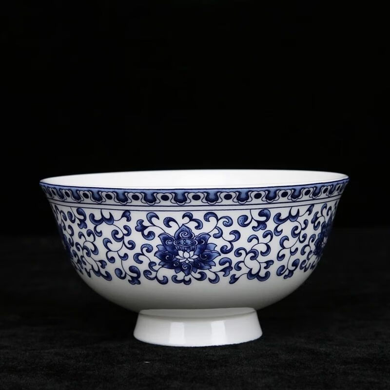 景德镇青花瓷碗陶瓷高脚米饭碗面碗中式防烫陶瓷餐具家用吃饭5英寸