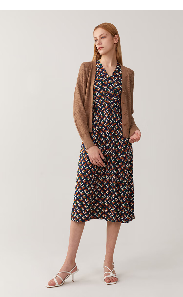 zb珍贝真丝羊绒开衫女2022春季新款v领长袖提花针织衫薄通勤f501白色