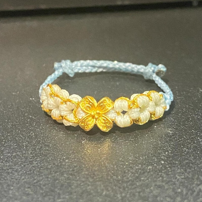 易升黄金桃花戒指女999足金花朵手工编织桃花结时尚指环情人节礼物送