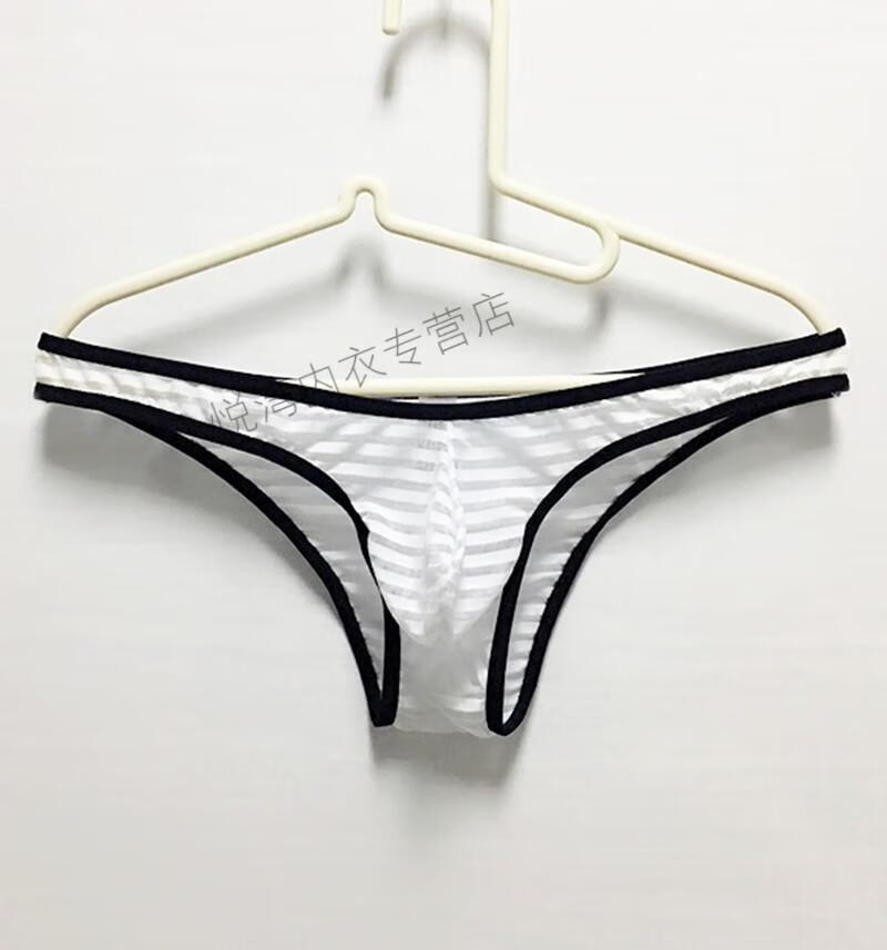 yookdd*男士三角内裤性感透明蕾丝条纹u凸低腰时尚舒适透气青年个性