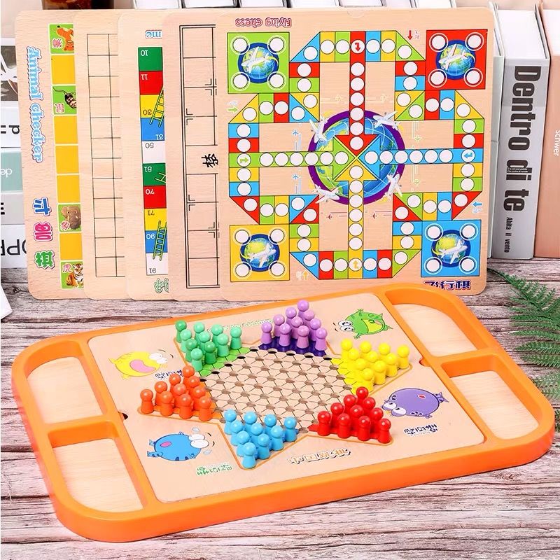 定制儿童五子棋飞行棋斗兽棋跳棋象棋多功能桌面游戏棋类玩具7合一棋