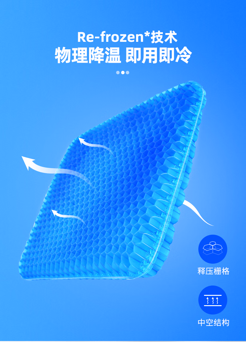 灰妮子美妆工具蜂窝凝胶坐垫久坐车家凝胶冰垫凉座垫垫透气腰靠垫降温 1个装