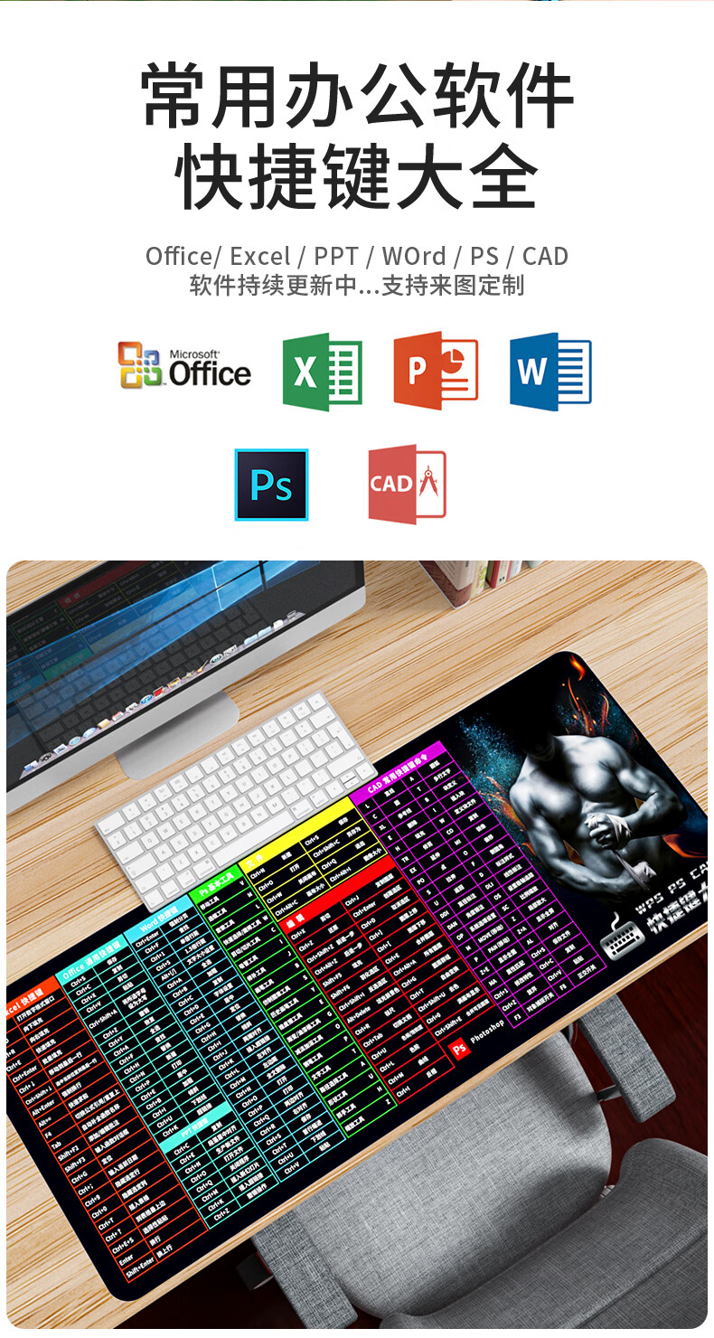 摩加超大鼠标垫加厚办公快捷键大全ps做图函数cad电竞桌面键盘女生