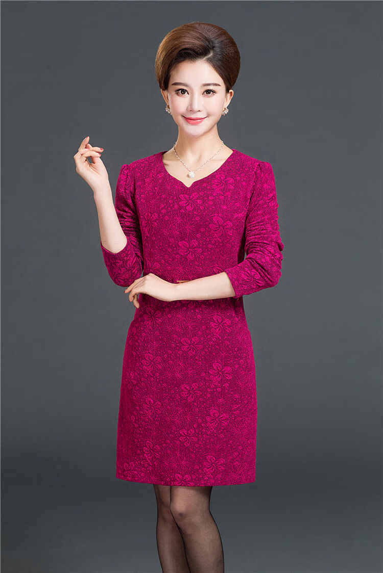 轻奢中老年女装春秋长袖连衣裙40-50岁中年妈妈装秋装中长款大码裙子