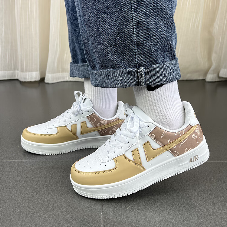 aj女鞋chic港风奶油黄鞋子女ins潮2022春新款空军一号小众百搭厚底涂