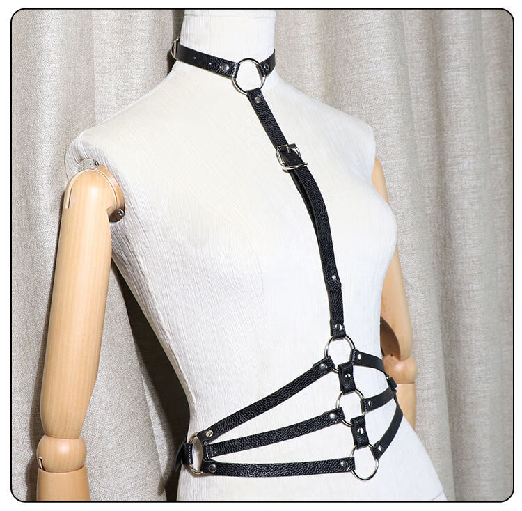 性感开档女王主仆调教束缚捆绑厚皮革皮衣制服sm玩具 黑色 sm项圈束腰