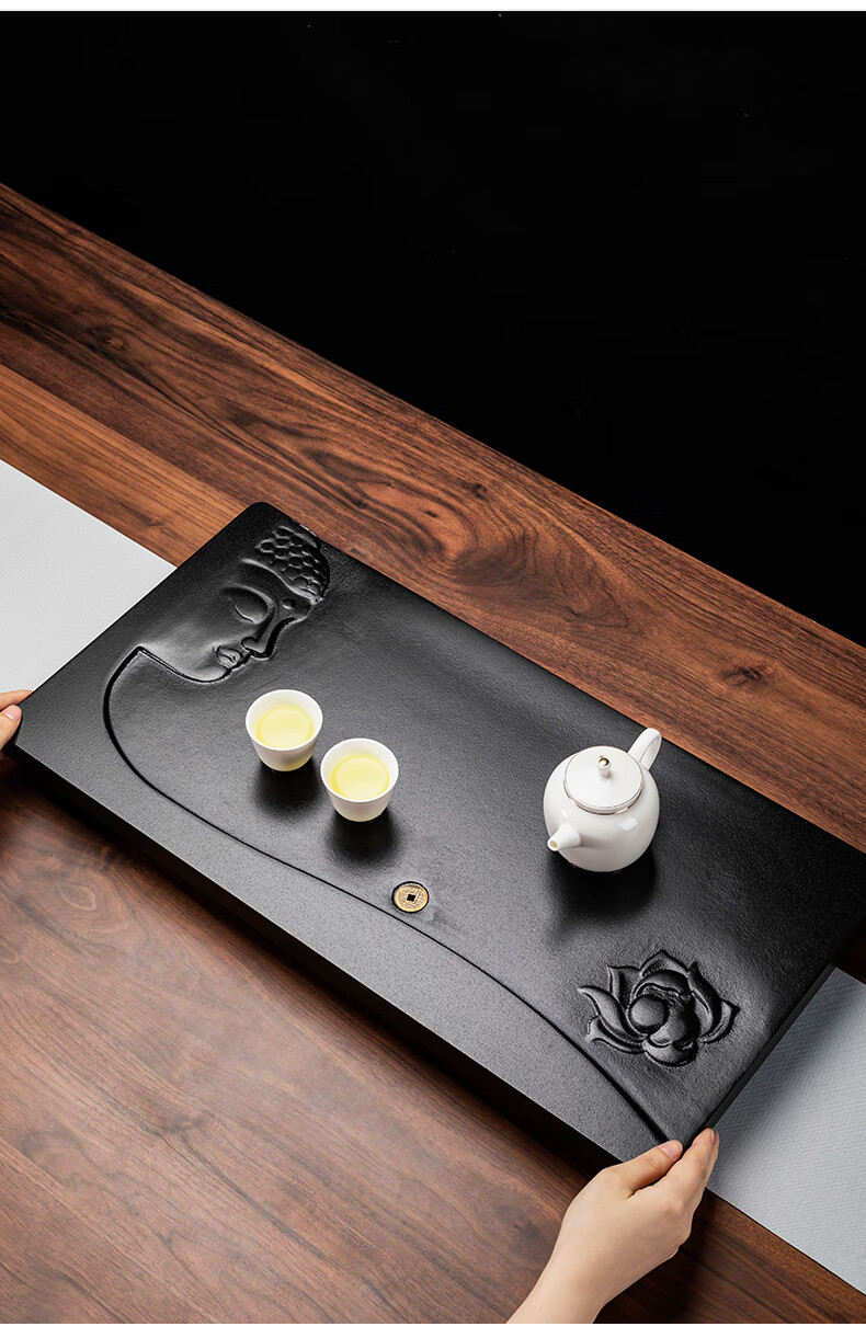 茶盘磨砂釉茶台大号茶托家用茶具盘中式茶托盘茶海磨砂釉海上明月茶盘