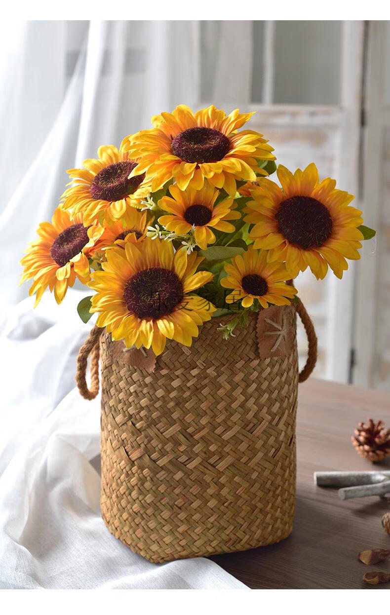 向日葵仿真花假花干花束客厅摆件太阳花插花艺装饰品花瓶餐桌摆设双耳