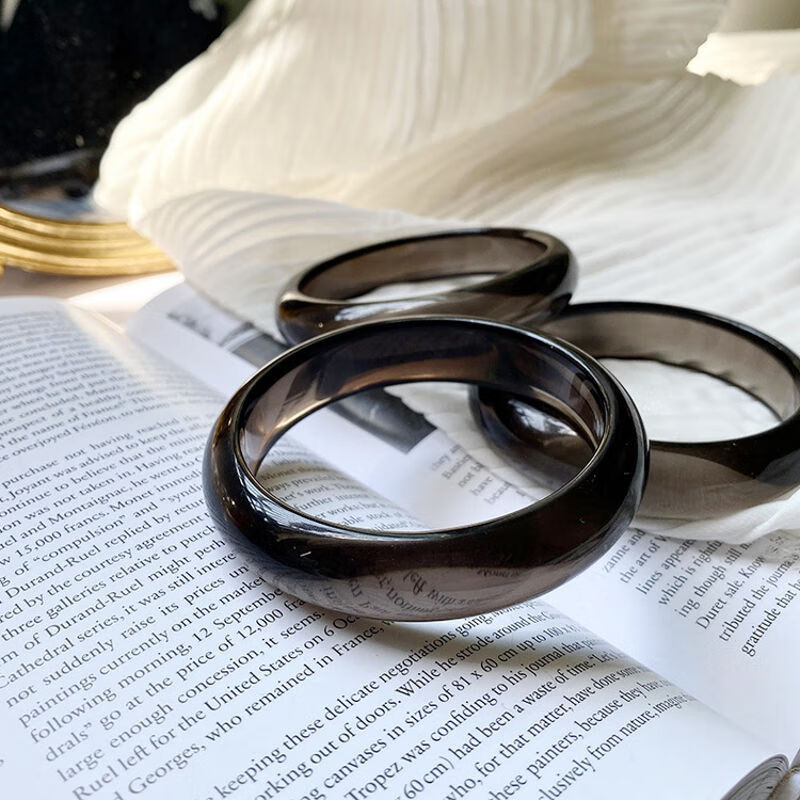 定制水晶招财转运护体暗黑系天然冰种黑曜石手镯极美 冰种黑曜石52-54