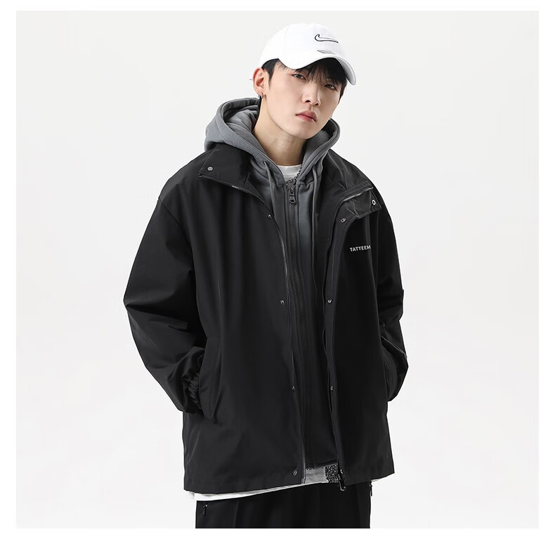 南缎2022新款春装假两件连帽夹克男士潮流青少年休闲显瘦百搭带帽外套