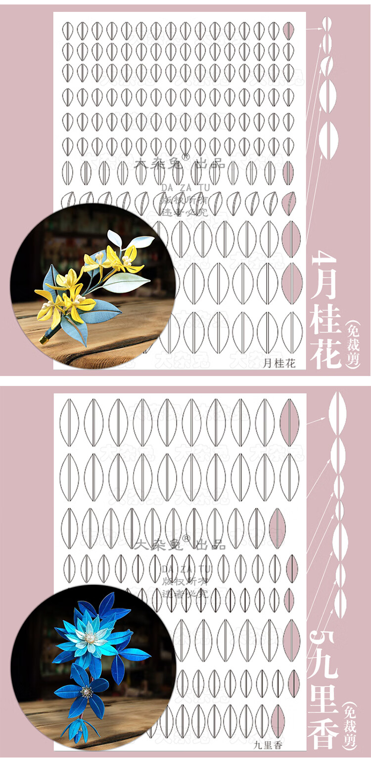 缠花卡纸切片纸模发簪diy材料包古风汉服发饰品手工自制纸片图样 蓝色