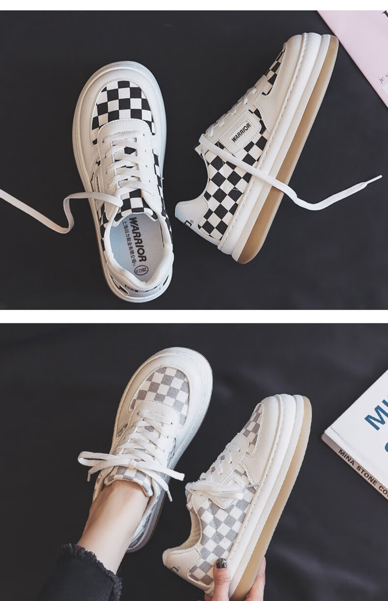回力帆布鞋女鞋棋盘格大头鞋女士休闲板鞋女2022春夏季新款平底鞋子女