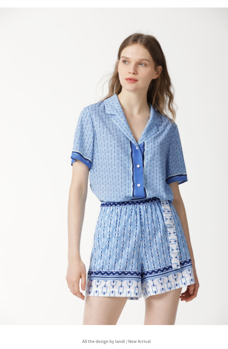 landi蓝地女装链条花短款衬衫套装wluxt051s00花色m