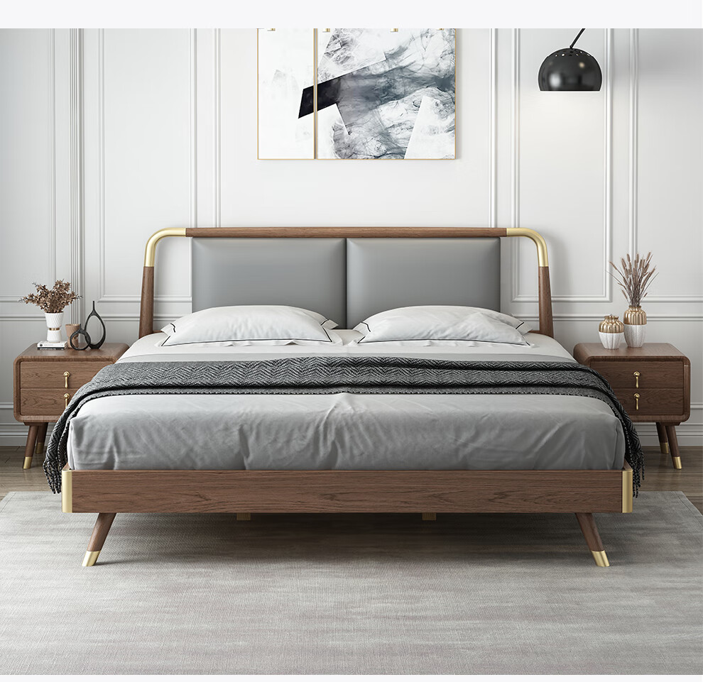 床北欧全实木床皮简约现代主卧18婚床双人床卧室家具高档灰色环保桐木