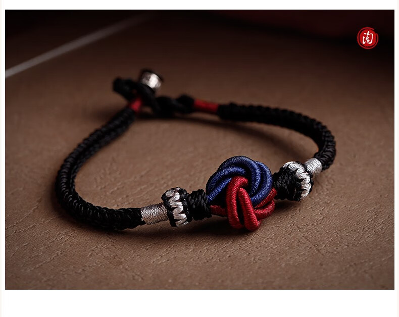 曼陀罗结手绳时尚简约九乘迦叶陀罗花结手工编织红绳女情侣手饰一对黑