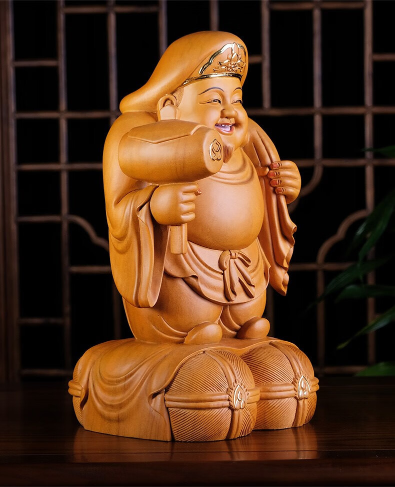 香樟木雕大黑天财神像佛像菩萨奉供家用宗密三面招客厅摆件李居明 大
