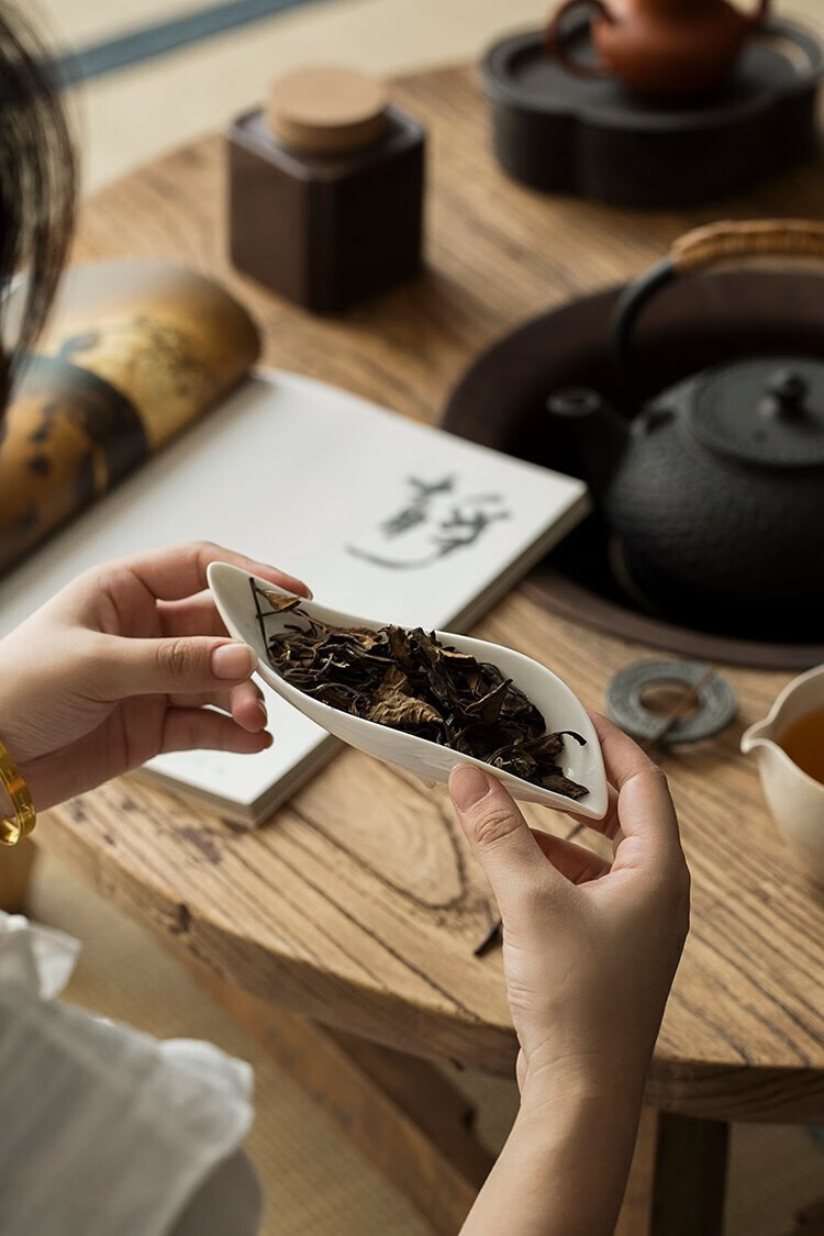 德化白瓷小桥茶荷赏茶茶则禅意陶瓷功夫茶具配件茶道零配小桥茶荷