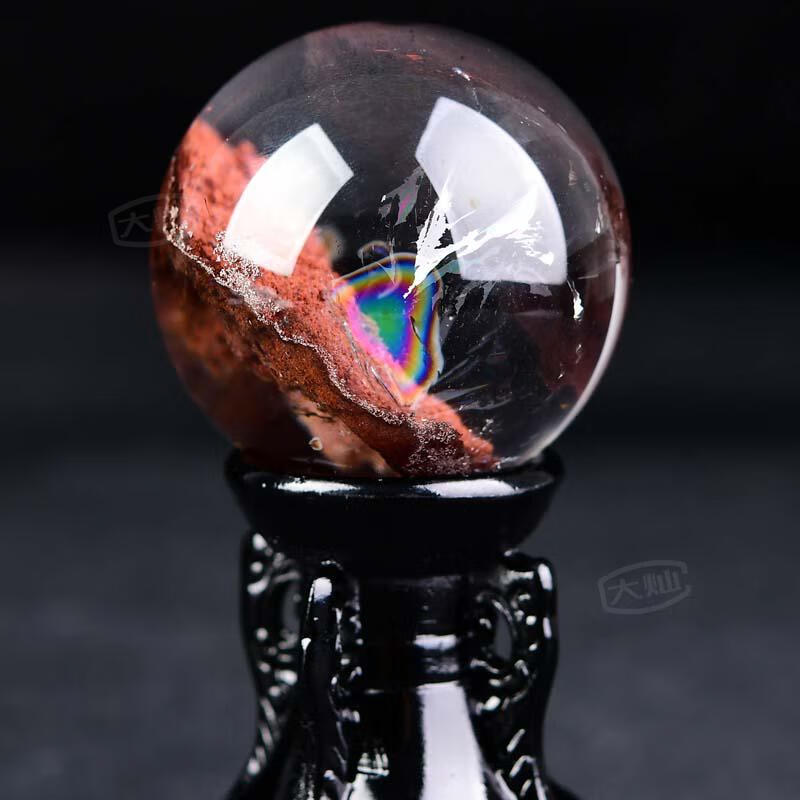 大灿天然水晶球摆件生日礼物红幽灵聚宝盆水晶球客厅玄关卧室摆设原石