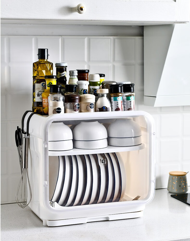 厨房碗架碗筷收纳盒带盖放餐具装碗箱碟盘沥水置物架塑料碗柜家用