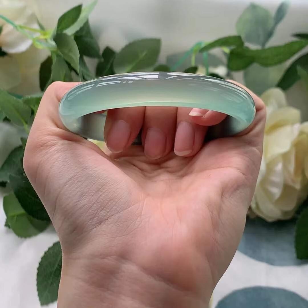 【官方旗舰】芙芬冰种油青色玉髓远山黛细厚手镯新品巴西玛瑙女款玉石