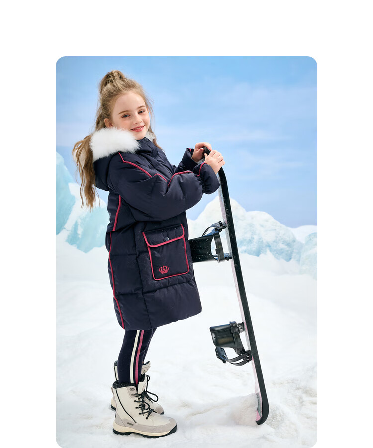 【太阳系列】minipeace太平鸟童装女童羽绒服加厚中长款毛领学院风