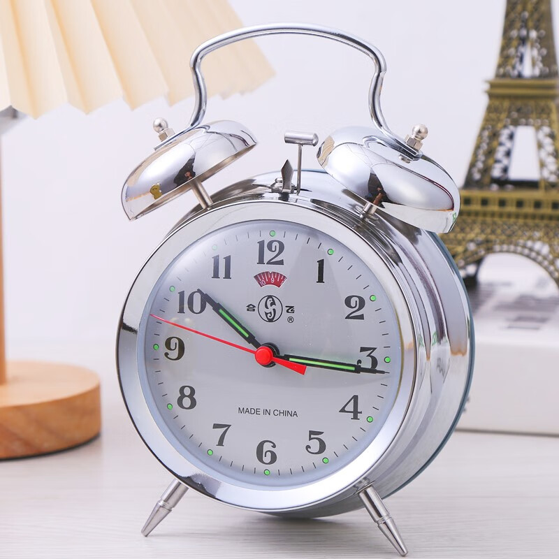 机械闹钟上发条机械上发条闹钟 老式上链条金打铃台钟小鸡吃米学生