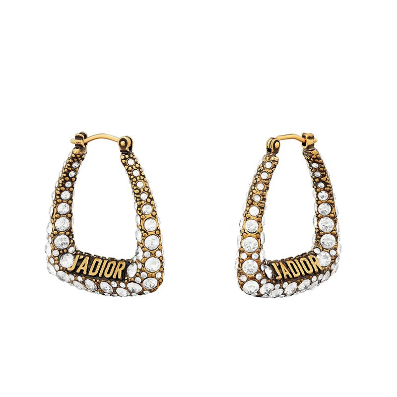 dior迪奥女士耳环jadior 环状水晶镶嵌复古金色饰面金属时尚个性
