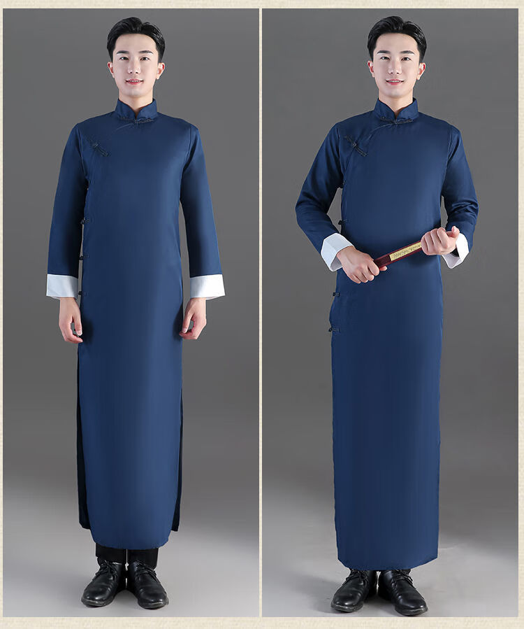 成人相声服长袍相声大褂中式伴郎服民国长衫装唐装男马褂演出服p灰色