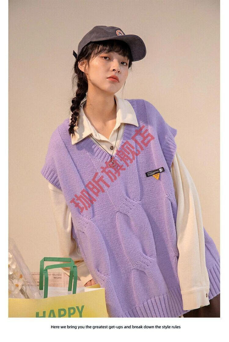珈昕紫色针织衫马甲女春秋设计感宽松叠穿外搭背心毛衣米白色l适合