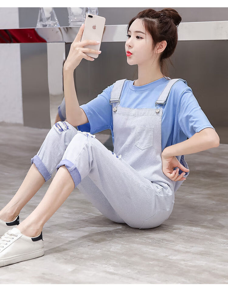 青少年女装中学生t恤女短袖时尚套装背带裤子女韩版宽松夏装2020新款