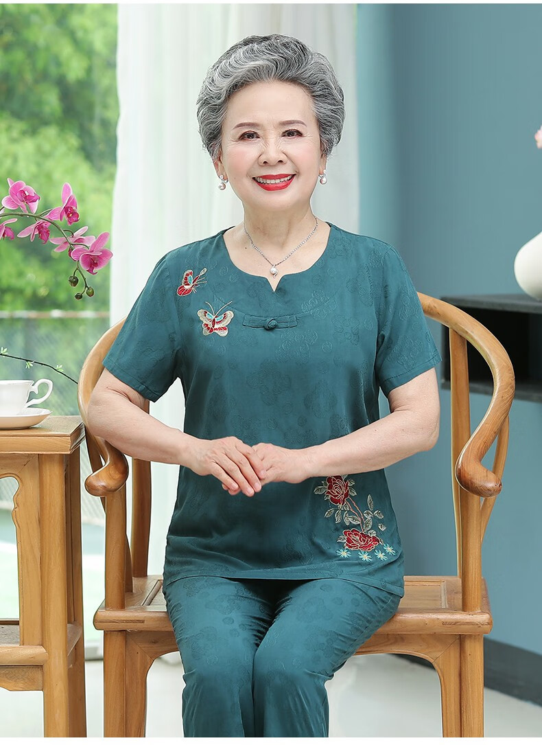 荨积中老年人夏装女奶奶套装70岁80老年妈妈夏季棉麻两件套老人服装