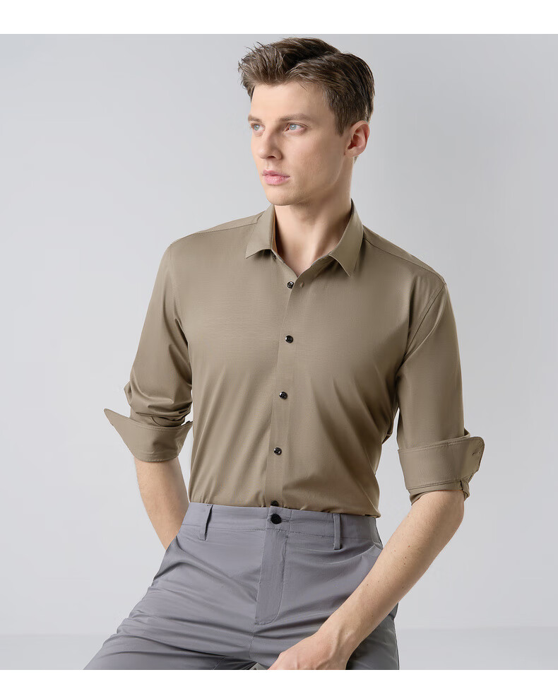 依文官方四面弹衬衫男商务休闲长衬2022年春夏季新款中年男士衬衣ec