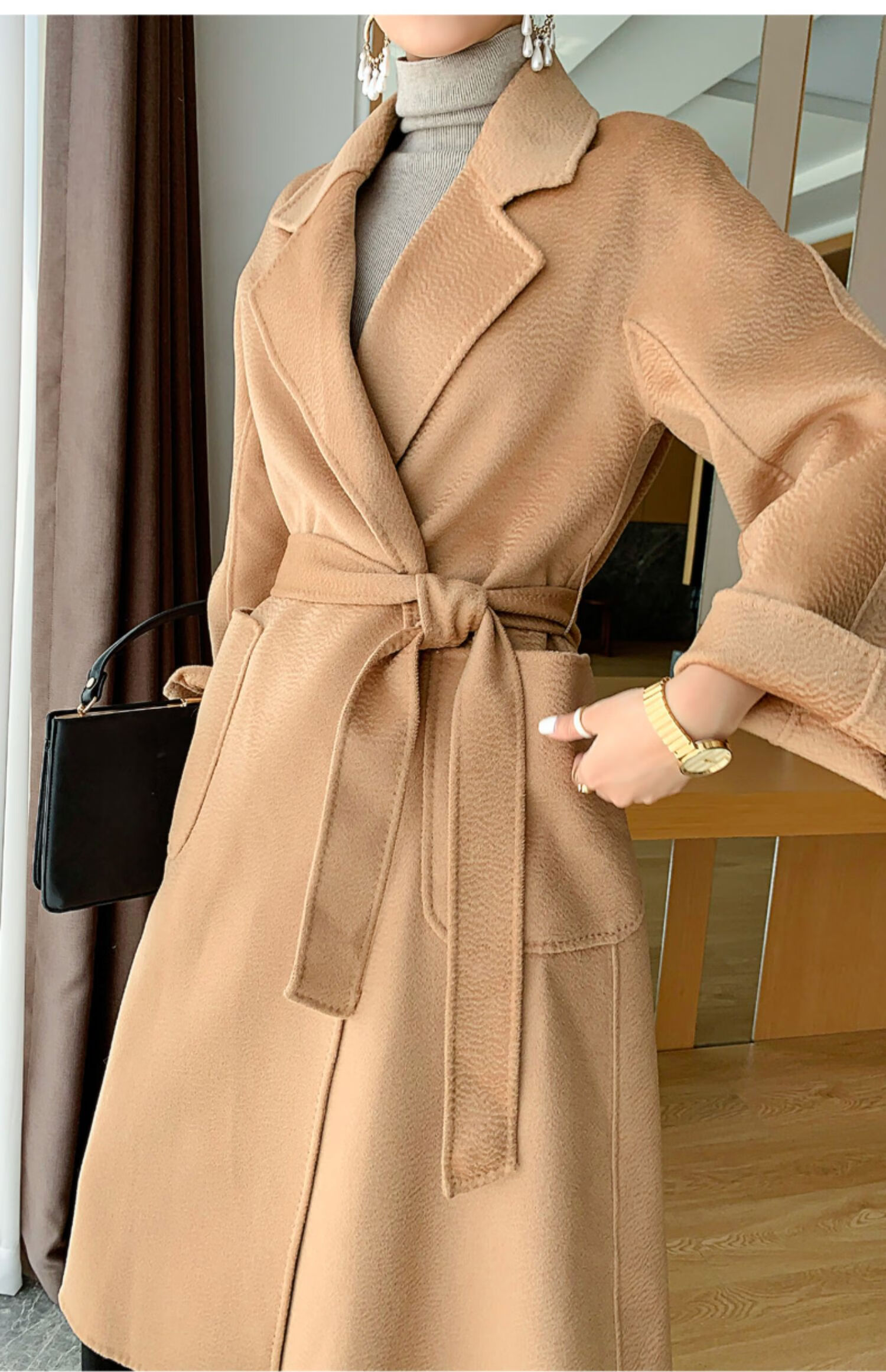 【轻奢大牌】南极人水波纹双面绒羊毛大衣女中长款高端2020新款冬季