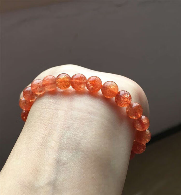 收藏天然7a级深橙色金砂金草莓手链 强烈金砂效应 光彩强 收藏款7mm