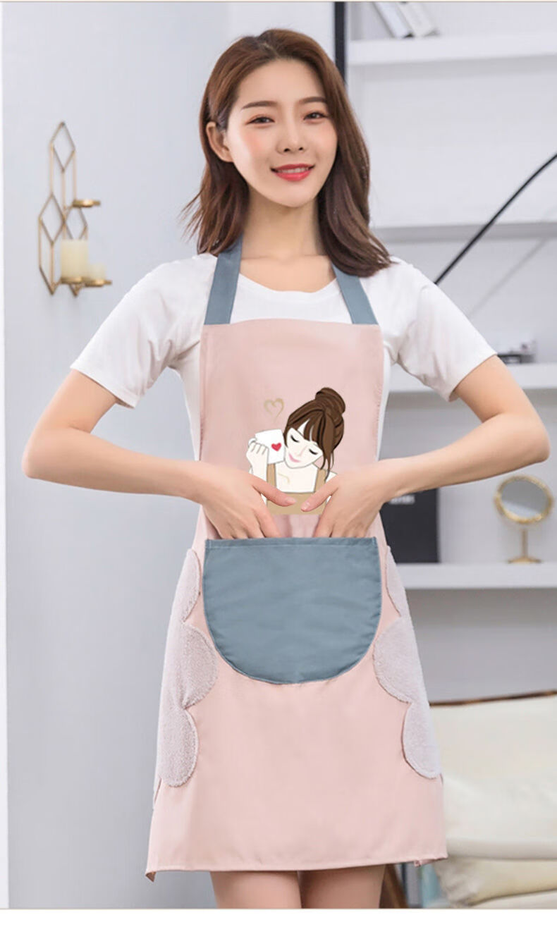 油做饭女网红时尚工作服家务清洁新款围腰普通款无擦手防水防油耐脏蓝