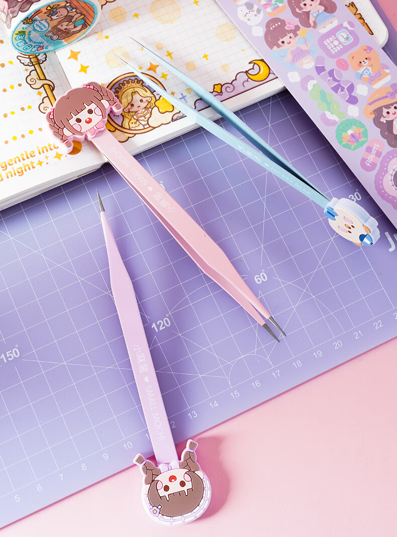 日美新 小麻薯手帐镊子手工手帐工具聂子手账diy尖头弯头直头夹子咕卡