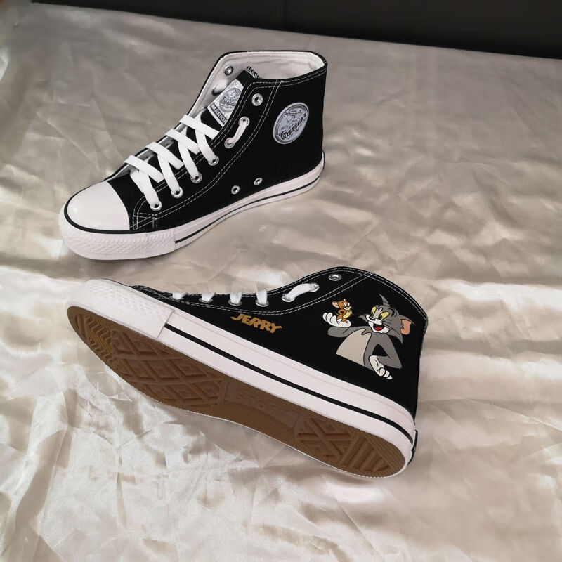 回力旗舰官方店正品爆改鞋子猫和老鼠联名鞋男高帮帆布鞋女涂鸦情侣