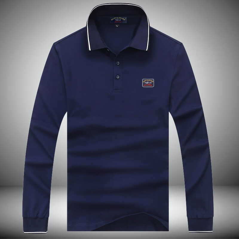 德国鲨鱼男装春秋新款长袖polo·衫男纯棉高端鲨鱼绣花翻领t恤男商务