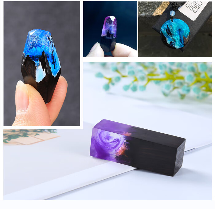 溢青格diy黑檀断茬木水晶滴胶木头树脂戒指山峰黑檀紫光檀断木料透明