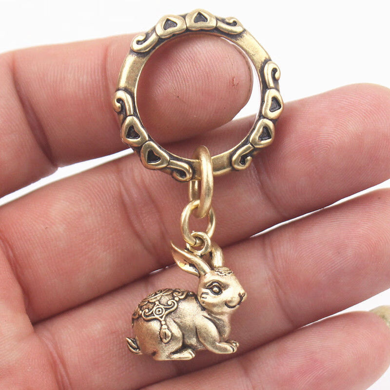 扣生肖动物挂件创意十二生肖兔子吊坠饰品手工儿童小礼品 呆萌兔古铜