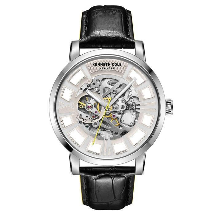 kennethcolenewyork男士手表自动机芯30米防水黑色皮革表带腕表46mm