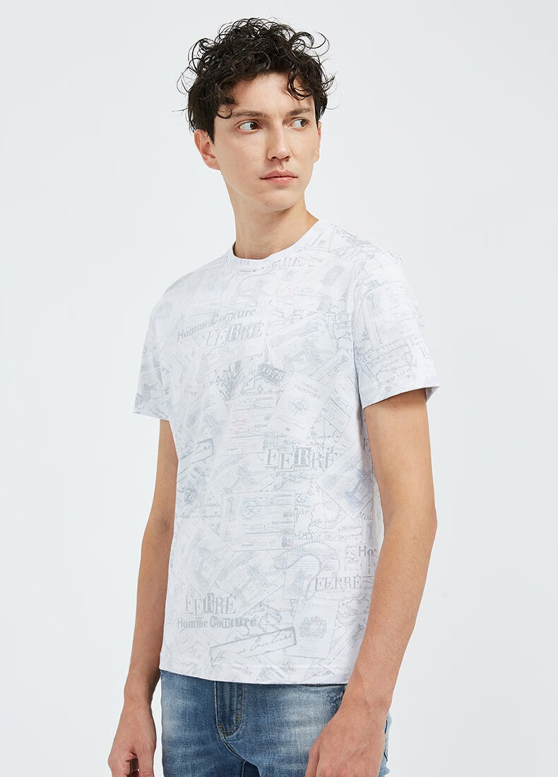 ferre费雷奢侈品意大利男装个性圆领短袖t恤男士宽松渐变撞色半袖特许