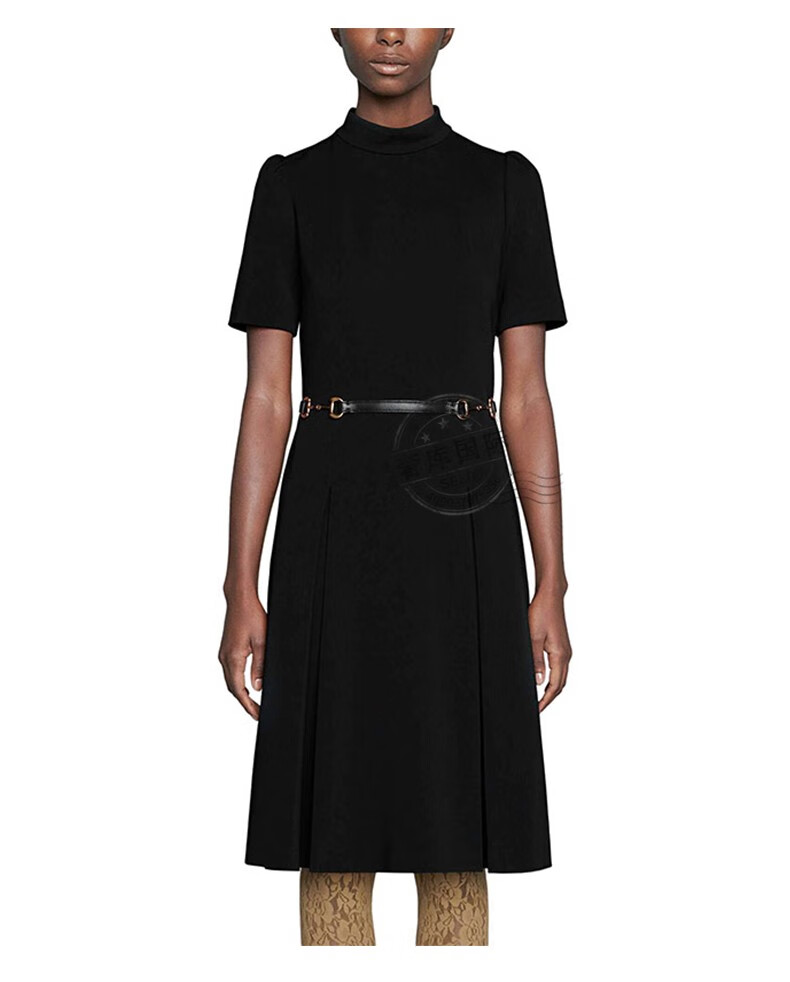 古驰gucci女式马衔扣收腰连衣裙598881xjbyo1000黑色l