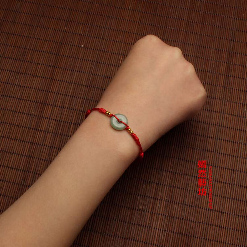 99银红绳脚链手链翡翠平安扣情侣红脚绳手绳本命年男女 金珠 脚链 金