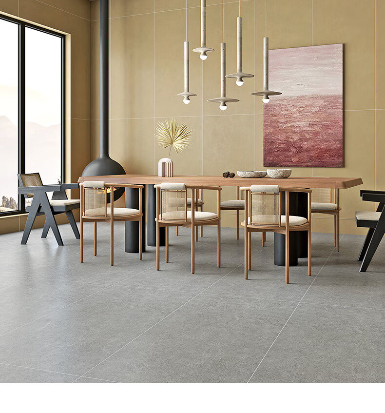 弗洛米 柔光微水泥瓷砖750*1500地砖侘寂风客餐厅防滑地板砖 sy61212