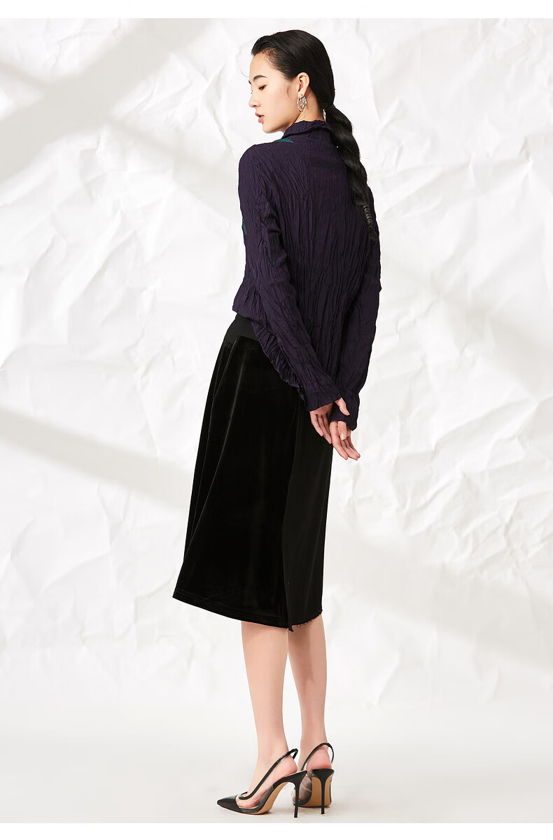 ott原创轻奢女装冬暗紫色休闲拼色压皱衬衫女 qi03暗紫 40