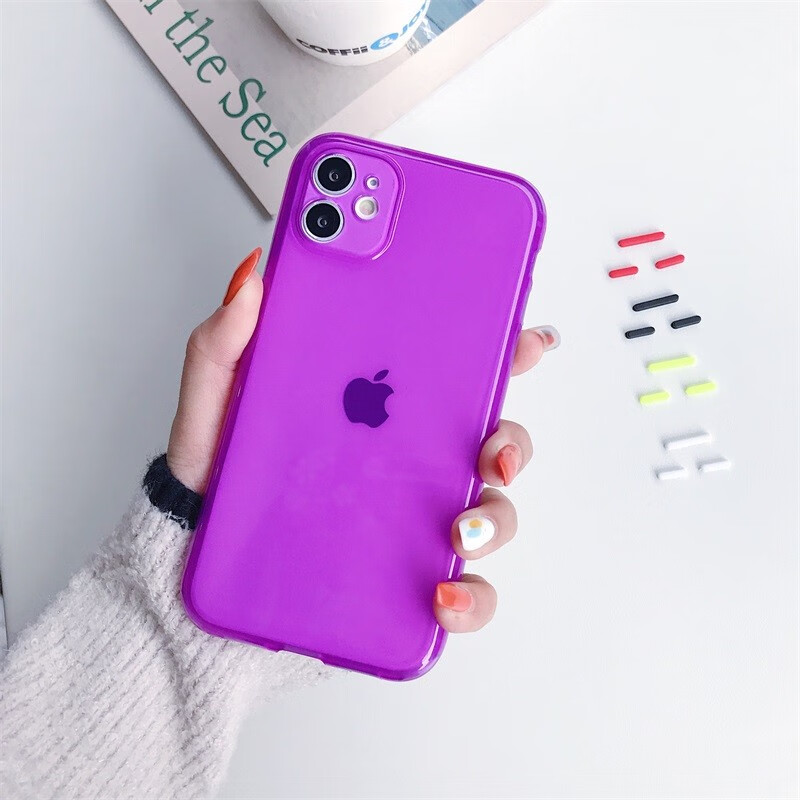 手机壳韩风8plus简约彩色iphone11promax透明气囊保护套xr紫色苹果66s