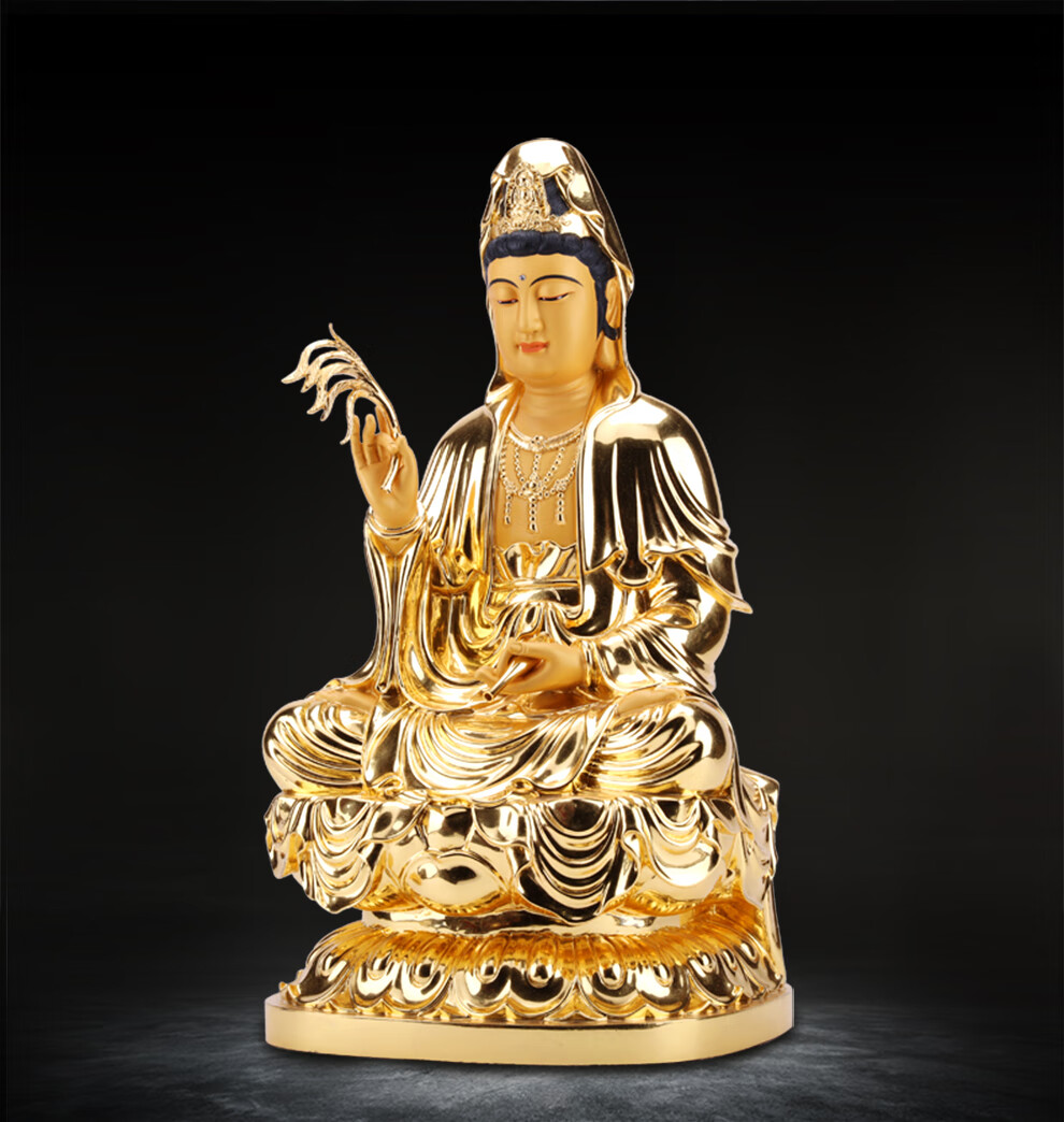 印午纯铜鎏金彩绘贴金观音菩萨像供家用观世音菩萨佛像家供居家家具