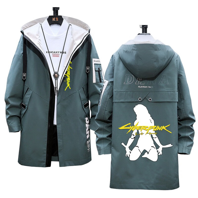 春秋装夹克赛博朋克2077中长款风衣连帽外套游戏周边男装宽松衣服